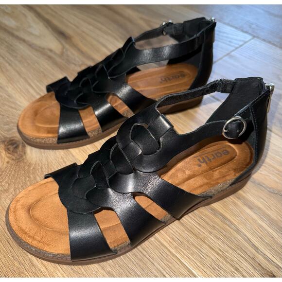 Earth Dale Flat Sandal Black Leather - size 8 - T4 - Picture 2 of 11